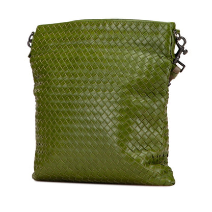 Bottega Veneta Intrecciato Crossbody Shoulder Bag In Green Leather
