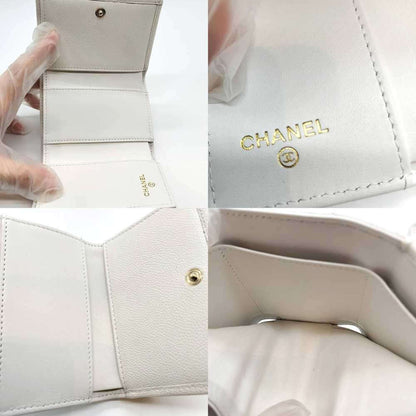 Chanel Matelasse Wallet Tri-Fold White Champagne