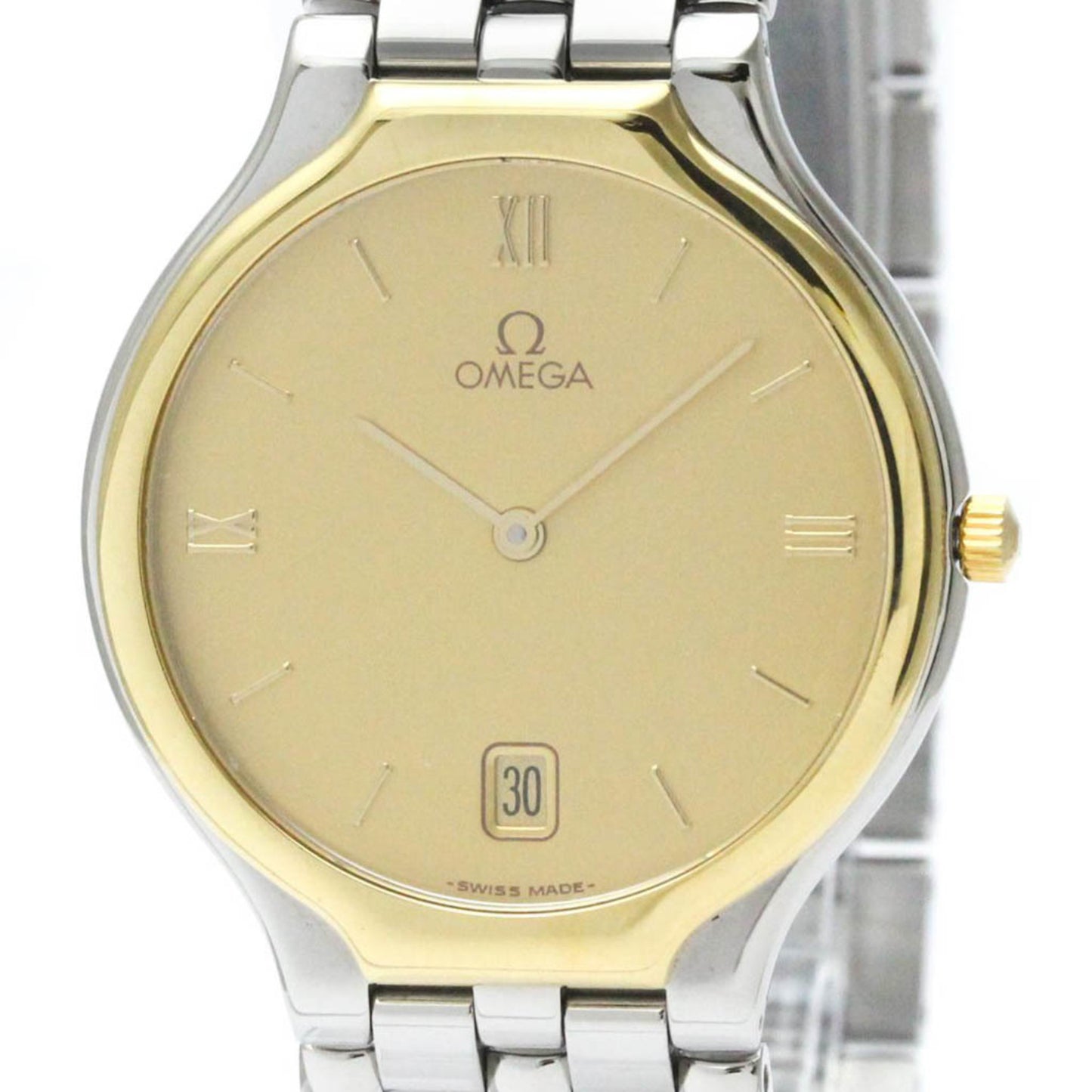 Polished Omega De Ville K18 Gold Steel Quartz