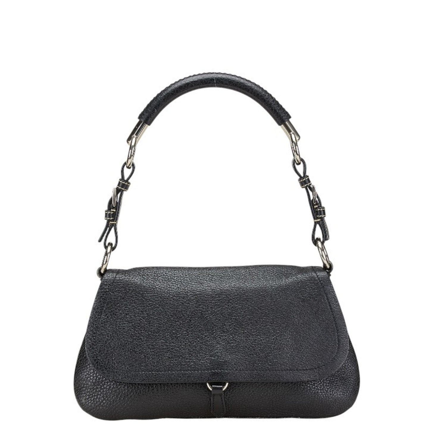 Prada Triangle Logo Plate One-Shoulder Bag Black Leather