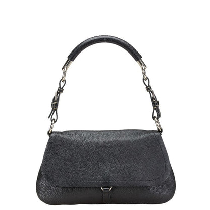 Prada Triangle Logo Plate One-Shoulder Bag Black Leather