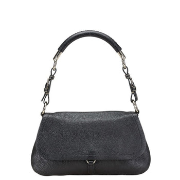 Prada Triangle Logo Plate One-Shoulder Bag Black Leather