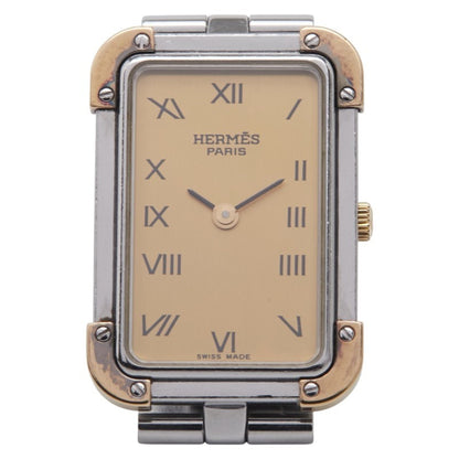 Herms Cloiseur Watch Cr1.220 Quartz Gold Dial Stainless Steel Plated
