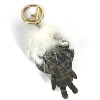 Fendi Fendi Fur Rhinestone Zucca Logo Monster Space Monkey Keychain Bag Charm Canvas