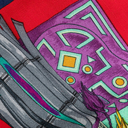 Hermes Carre 90 Cuirs Du Desert Desert Leather Scarf Muffler Red Multicolor Silk