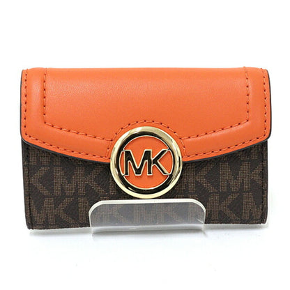Michael Kors 6-Ring Key Case Mk Signature Bicolor Orange Brown Gold