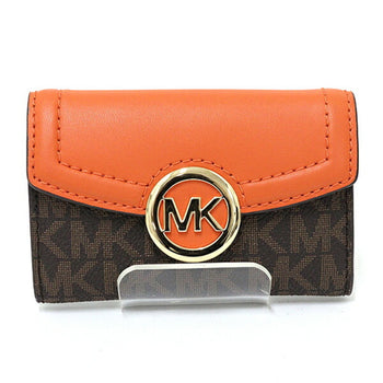 Michael Kors 6-Ring Key Case Mk Signature Bicolor Orange Brown Gold