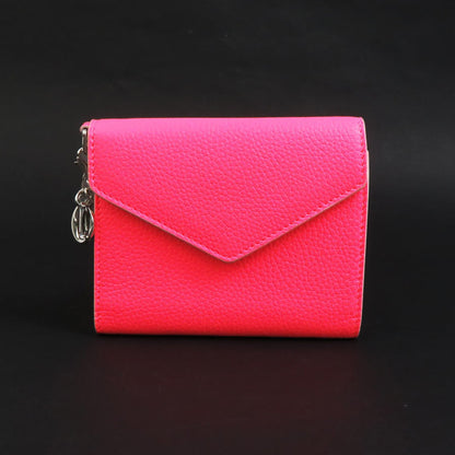 Christian Dior Tri-Fold Wallet Leather Neon Pink