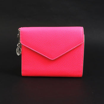 Christian Dior Tri-Fold Wallet Leather Neon Pink