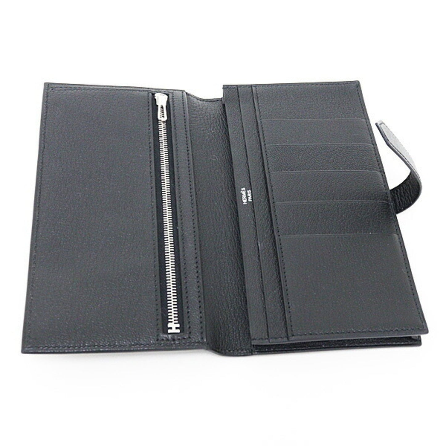 Hermes Herms Bearn Soufflet Black Chevre Mysore B Stamp (2023) Long Wallet