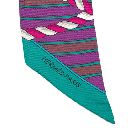 Herms Twilly Grande Tenue Crown Rope Scarf Muffler Purple Multicolor Silk
