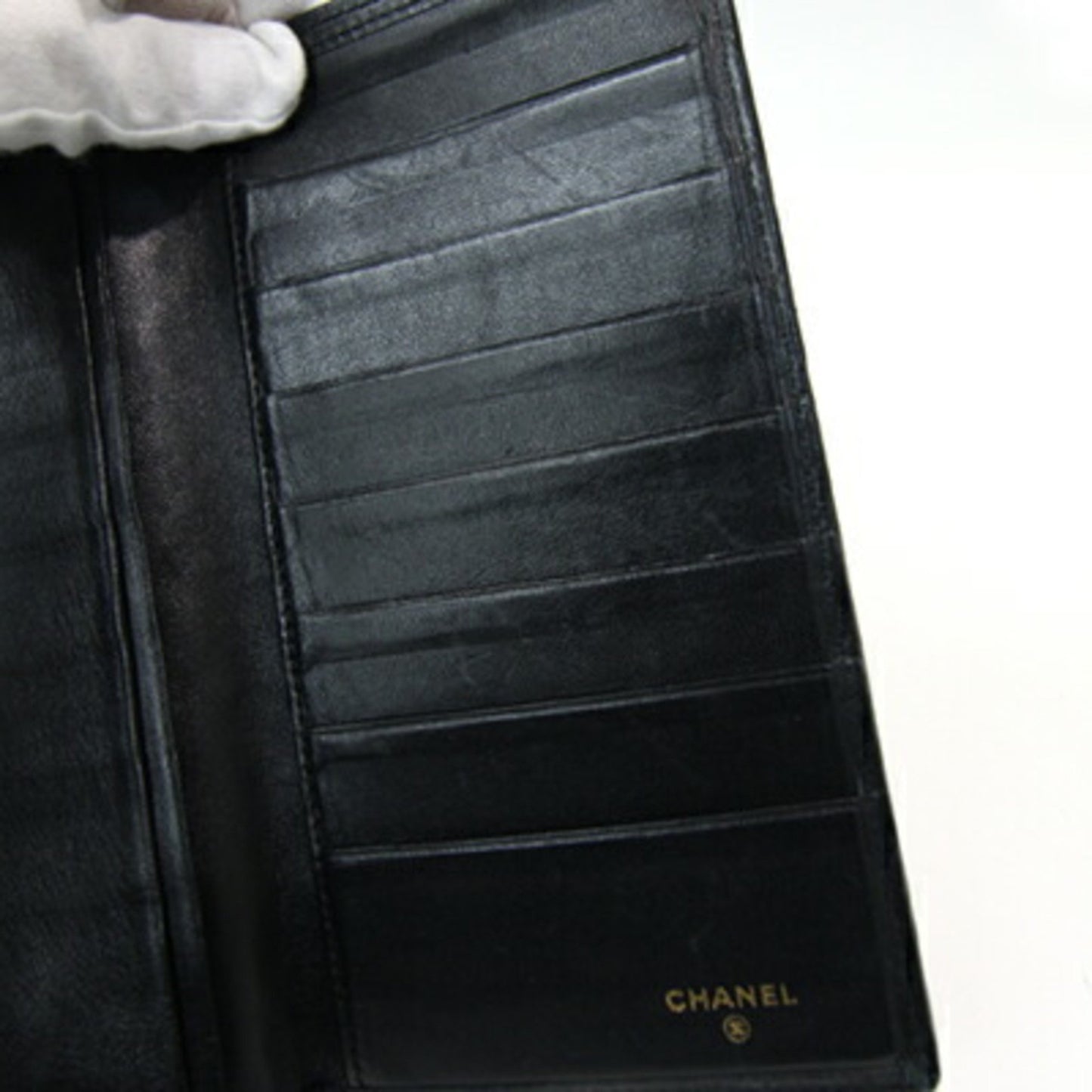 Chanel Bi-Fold Long Wallet Bicolor Black Leather Old Chanel