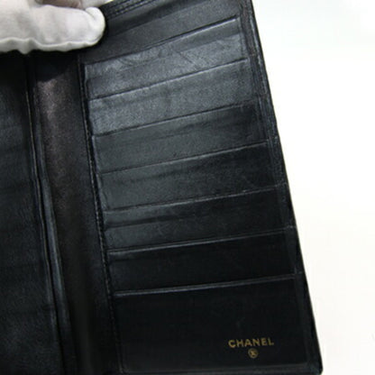 Chanel Bi-Fold Long Wallet Bicolor Black Leather Old Chanel