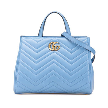 Gucci Gg Marmont 2-Way Handbag/Shoulder Bag 448054 Blue Leather