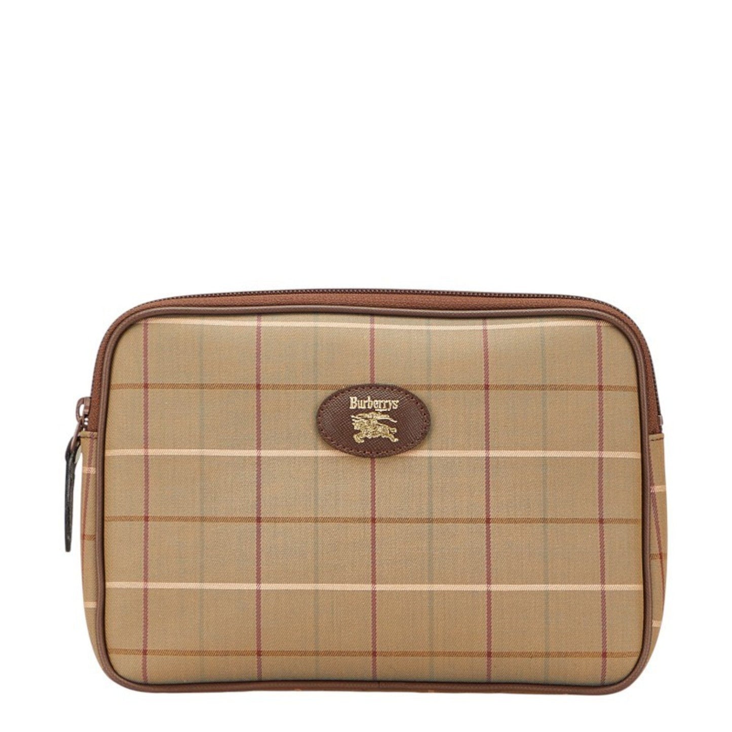 Burberry Check Clutch Bag Khaki Green Brown Canvas Leather