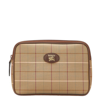 Burberry Check Clutch Bag Khaki Green Brown Canvas Leather