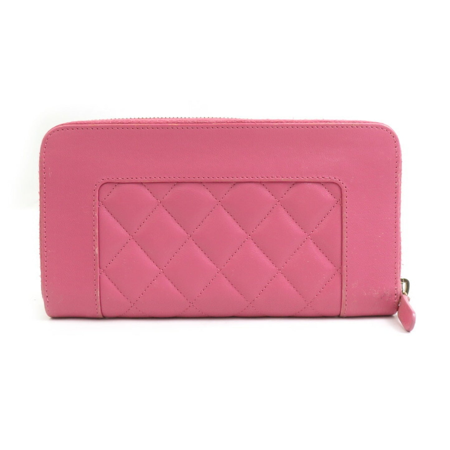 Chanel Round Long Wallet Leather Pink Gold
