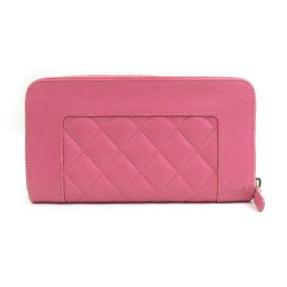 Chanel Round Long Wallet Leather Pink Gold