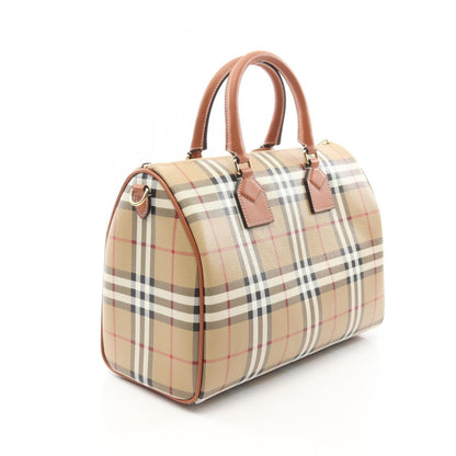 Burberry Check Handbag Leather Coated Canvas