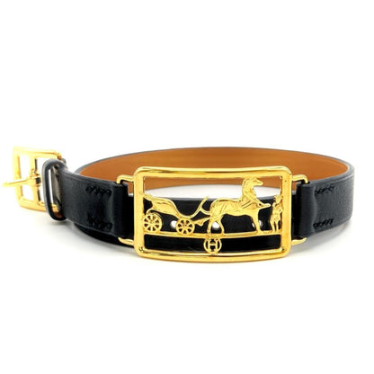 Hermes Hermes Caleche Double Tour Bracelet Leather D (Made) Stamp Black Carriage