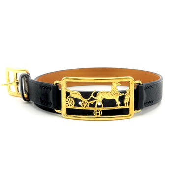 Hermes Hermes Caleche Double Tour Bracelet Leather D (Made) Stamp Black Carriage