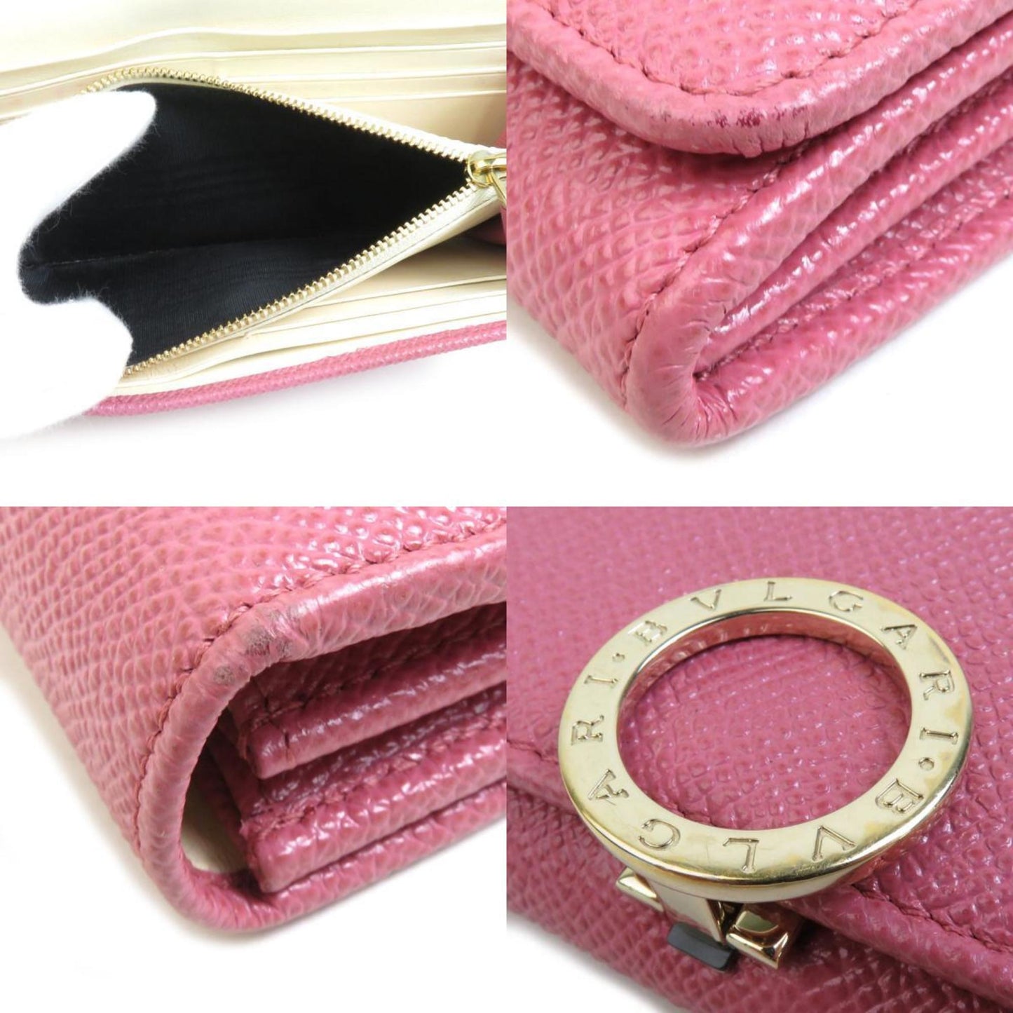Bvlgari Bi-Fold Long Wallet Leather Pink