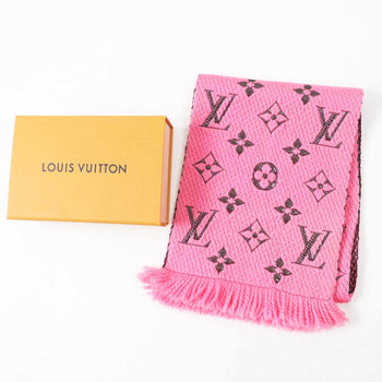 Louis Vuitton M76070 Echarpe Logomania Shine Wool And Silk Rose Pop Fringed Knit Scarf