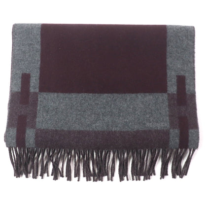 Hermes H Passant 100% Cashmere Scarf With Embroidered Logo And Fringe
