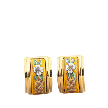 Hermes Enamel Flower Motif Earrings In Gold
