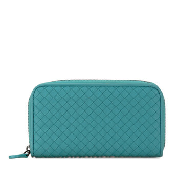 Bottega Veneta Intrecciato Round Zip Long Wallet Emerald Green Leather