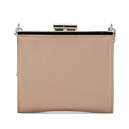 Bvlgari Chain Shoulder Wallet Greige Beige Leather