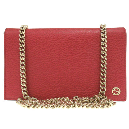 Like New Gucci Interlocking G 466506 Leather Red Chain Wallet Shoulder 1465Gucci