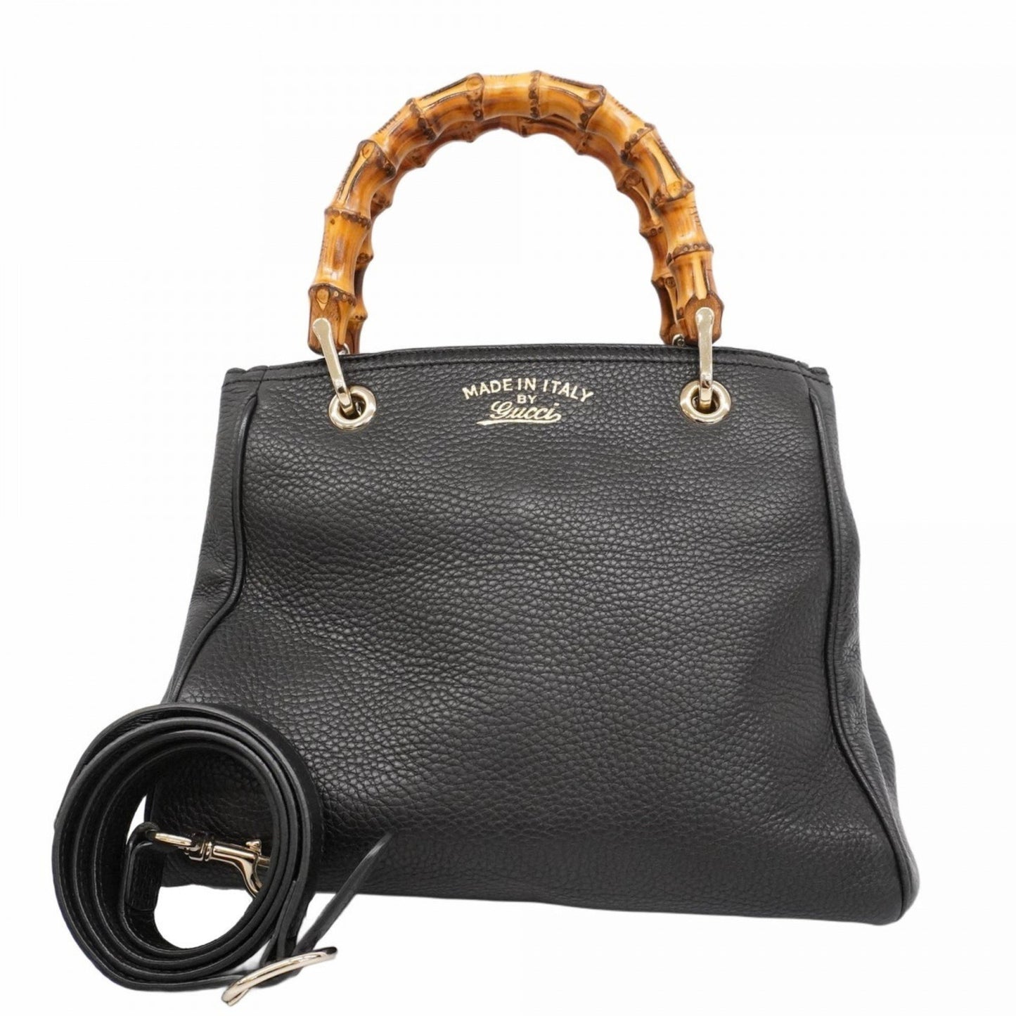 Gucci Bamboo Handbag 336032 Leather Black Champagne 2-Way Bag