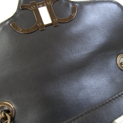 Salvatore Ferragamo Shoulder Bag 21H455 Off-White And Dark Brown Fabric Leather Chain With Gancini