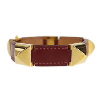 Hermes Hermes Medor Studs Bracelet Leather Red Gold ?V Engraved Metal Fittings Vintage