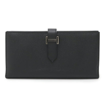 Hermes Bearn Soufflet Bi-Fold Long Wallet Veau Epsom Leather Black T Stamp