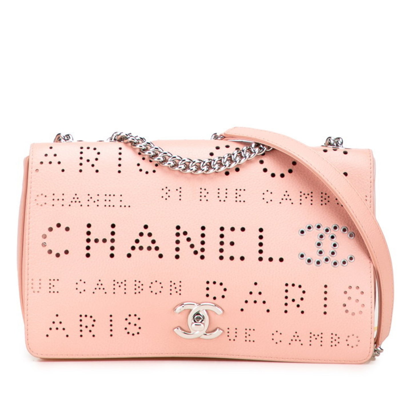 Chanel Perforated Coco Mark Chain Shoulder Bag Pink Leather