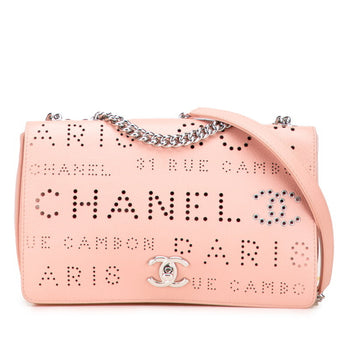 Chanel Perforated Coco Mark Chain Shoulder Bag Pink Leather