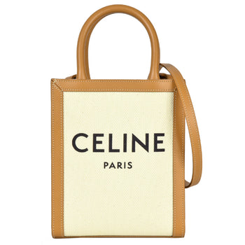 Celine Vertical Cabas Shoulder Bag Canvas Leather 193302Bnz.02Nt Natural (White) Tan