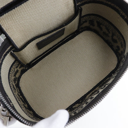 Christian Dior Vanity Handbag Shoulder Leopard Canvas Beige 2Way Double