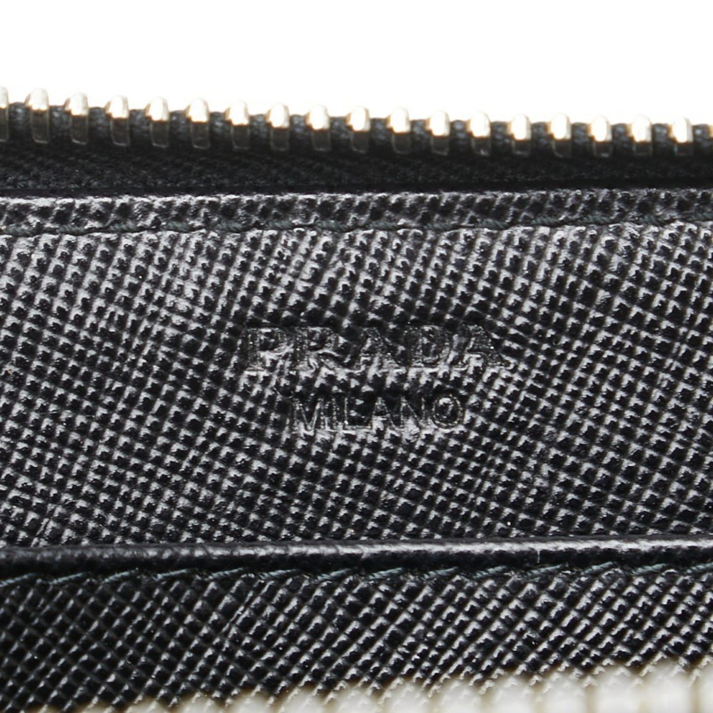 Prada Triangle Logo Plate Long Wallet Round Zipper Black Leather