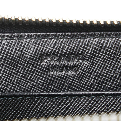 Prada Triangle Logo Plate Long Wallet Round Zipper Black Leather