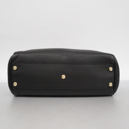 Gucci Bamboo Handbag 336032 Leather Black Champagne 2-Way Bag