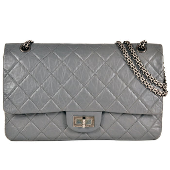 Chanel Matelasse Double Flap Chain Shoulder Bag Leather 2.55 Grey