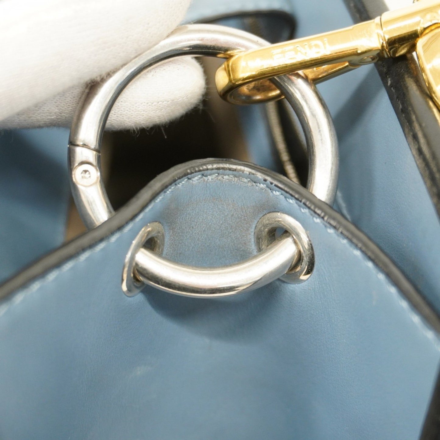 Fendi Runaway Leather Handbag In Blue And Gold