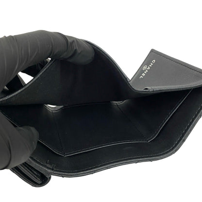 Chanel Matelasse Coco Lambskin Leather Tri-Fold Wallet In Metallic Black E2140