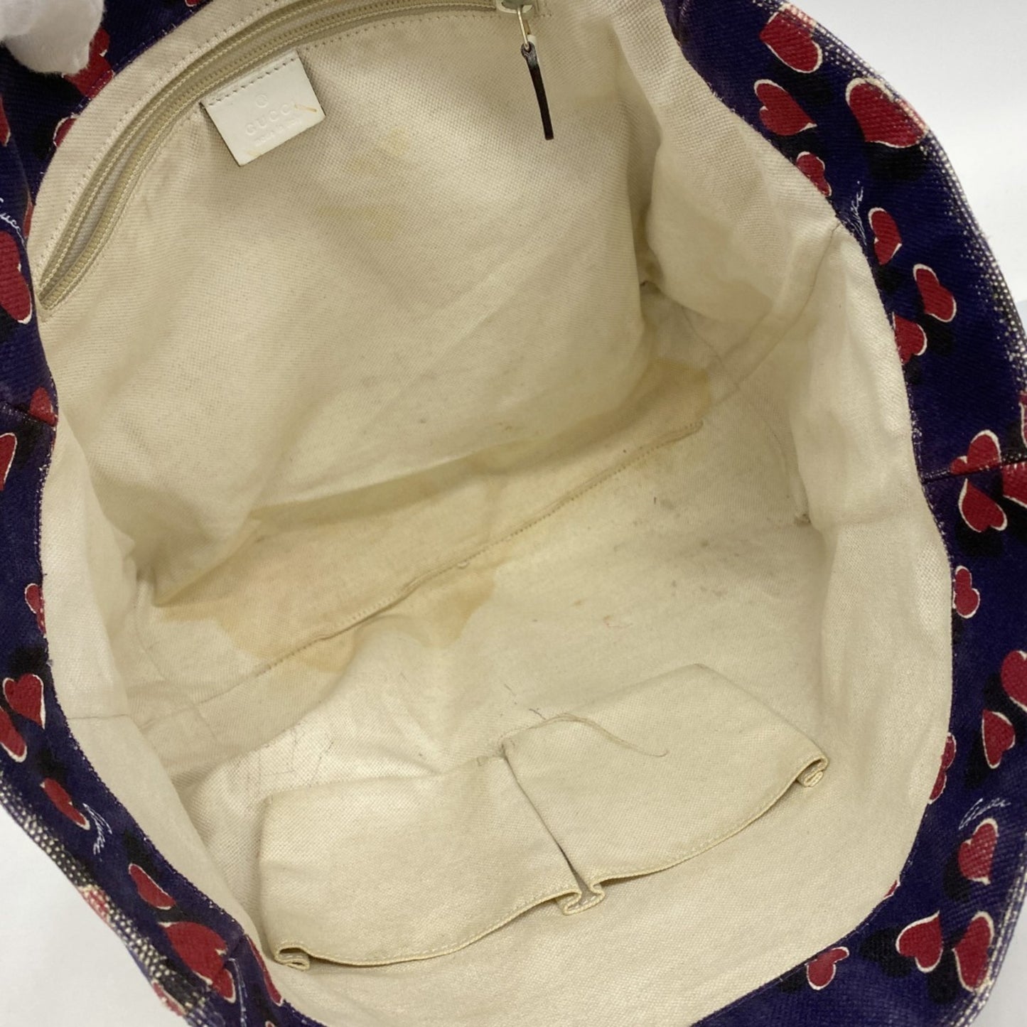 Gucci Heartbeat Tote Bag 282439 Canvas Navy Red White Champagne