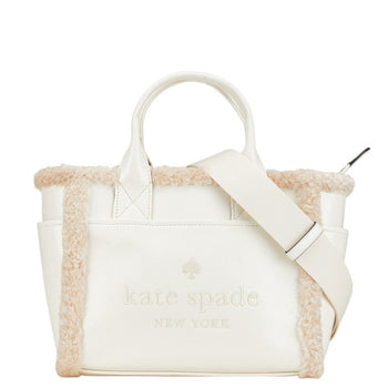 Kate Spade Handbag Shoulder Bag White Faux Fur Polyurethane Leather