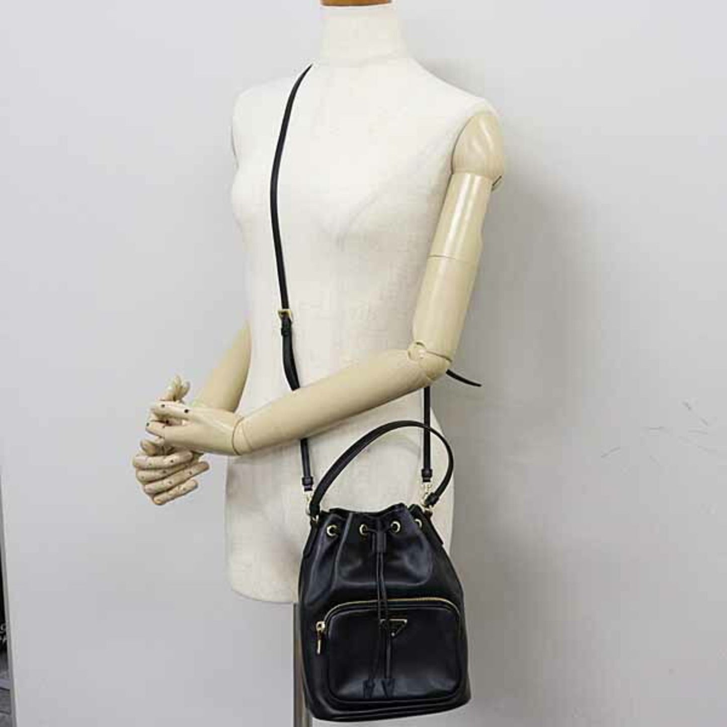 Prada Duet Bucket Bag Shoulder In Soft Calfskin And Saffiano Leather