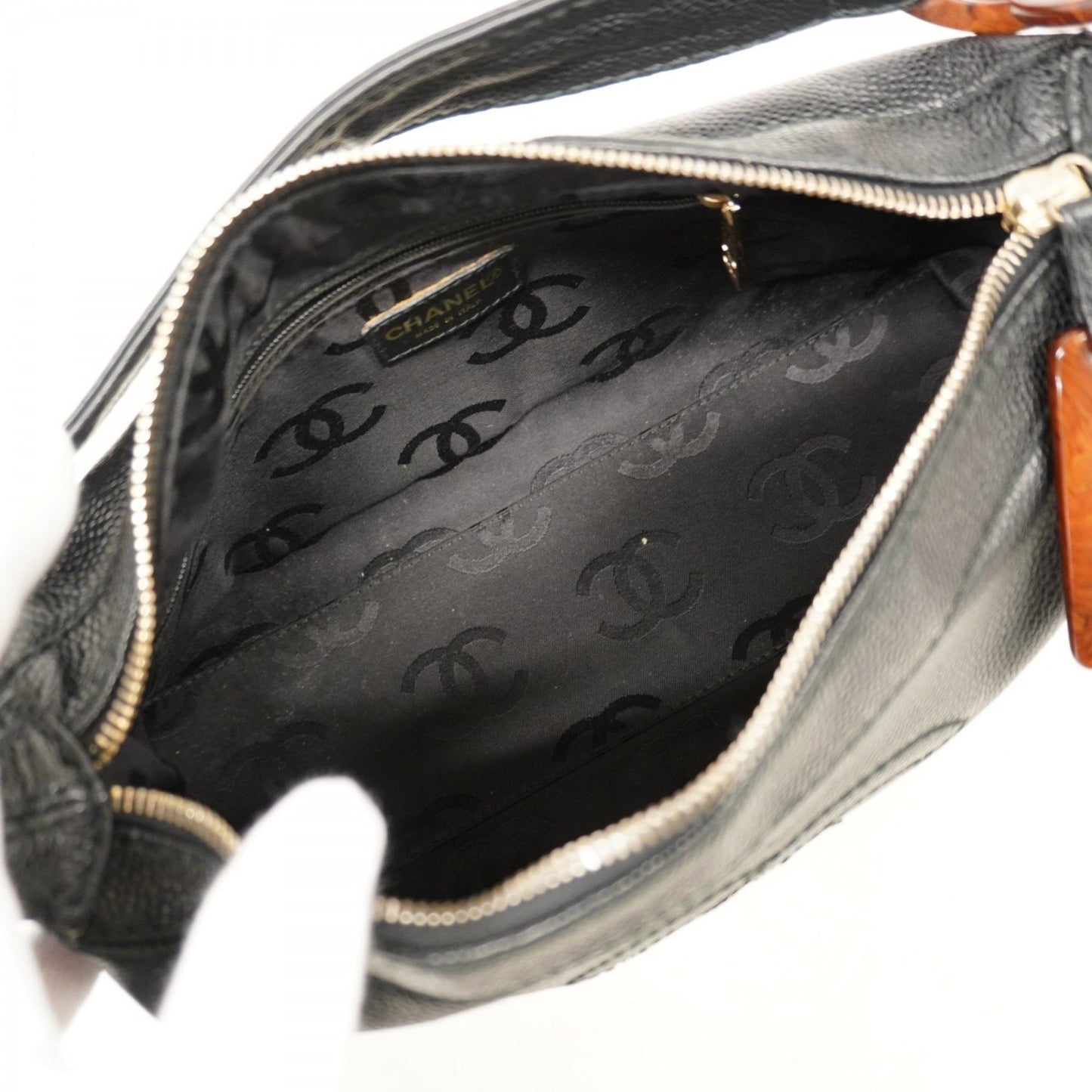 Chanel Shoulder Bag Caviar Skin Black Champagne